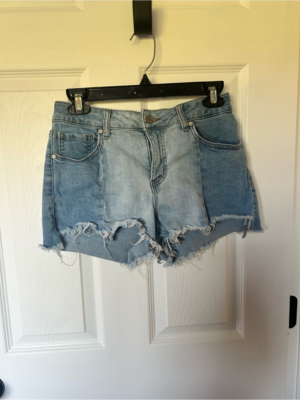 Altar'd State Light Blue Two-Tone Distressed Denim Shorts